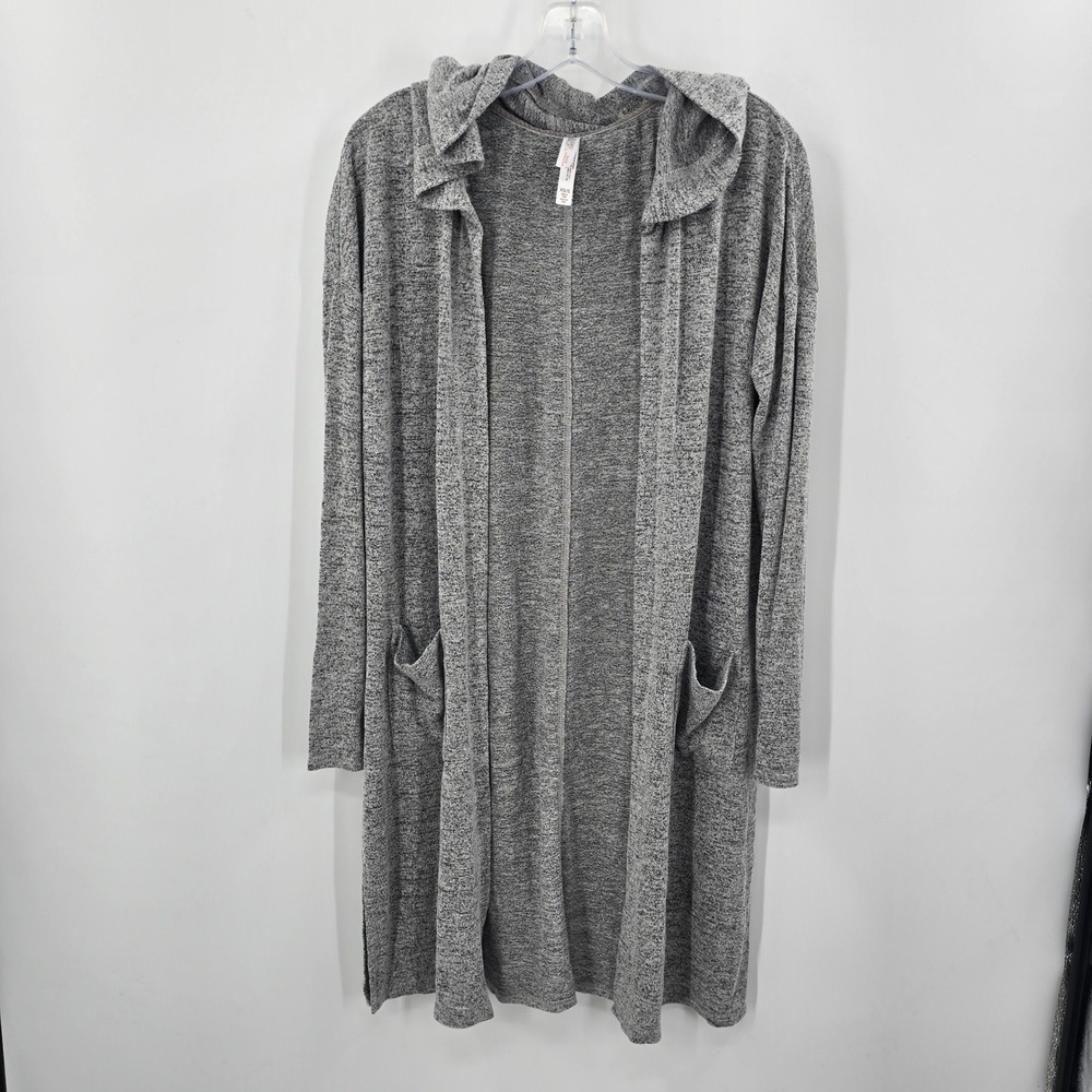 Gilligan & O'Malley Womens Gray Heathered Hooded Open Front Cardigan Robe XS/S